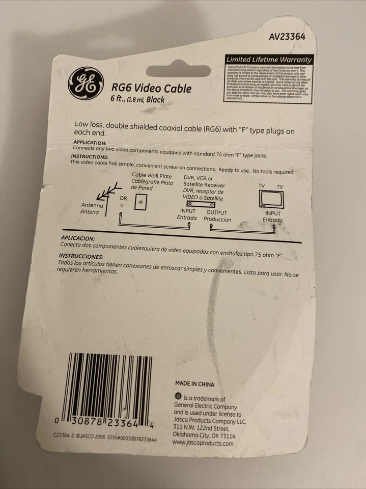 RG6 Coaxial Video Cable GE 6’ Black zaq - Image 2 of 2
