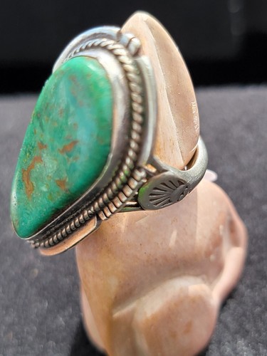 P Sanchez Signed Navajo Ring Turquoise Sterling Silver Ring sz 8 - Picture 3 of 4