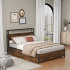 14Inch Full/Queen Bed Frame,Industrial Metal Platform Bed w/4 Storage Drawers
