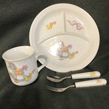 Vintage Child  s Divided Plate Cup And Flatware Set Made In Japan EUC
