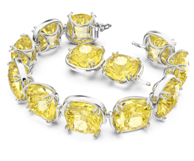 Swarovski Harmonia bracelet Cushion cut, Yellow, Rhodium plated