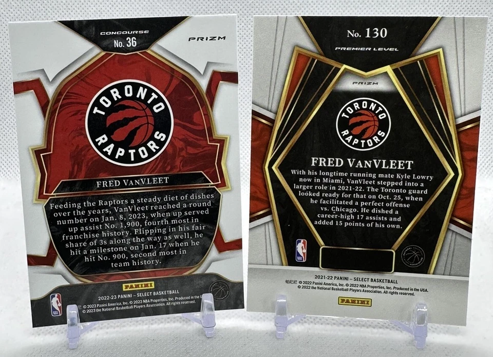 Fred VanVleet 2021-22 Panini Select #130 Premier & 2022-23 #36 Red Cracked Ice - Image 2 of 2