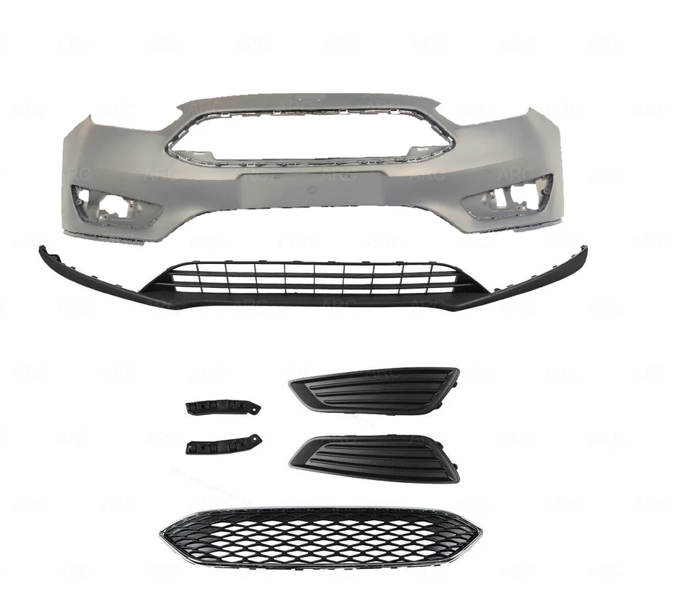 Front Bumper w/ Grill Grille Fog Light Cover For Ford Focus 2015 2016 2017 2018 - Image 2 of 3