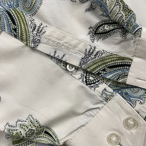Stetson Shirt Men XL White Green Paisley Button Down L/S Cowboy Western Rodeo - Picture 9 of 13