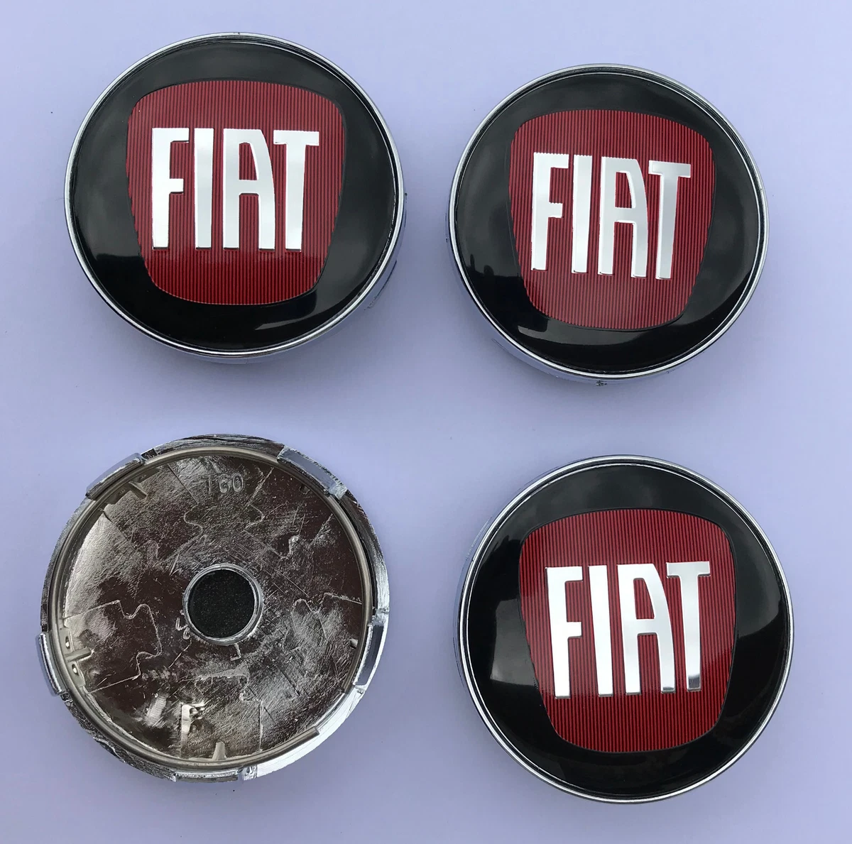 4x Fiat Alloy Wheel Hub Centre Cap Set Center Caps Black Red 60mm