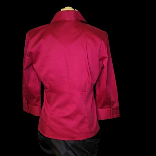NWT New WOMENS ANN TAYLOR Fitted Fushia Blouse Collar V-Neck Side Zip MSRP $59 M - Picture 2 of 11