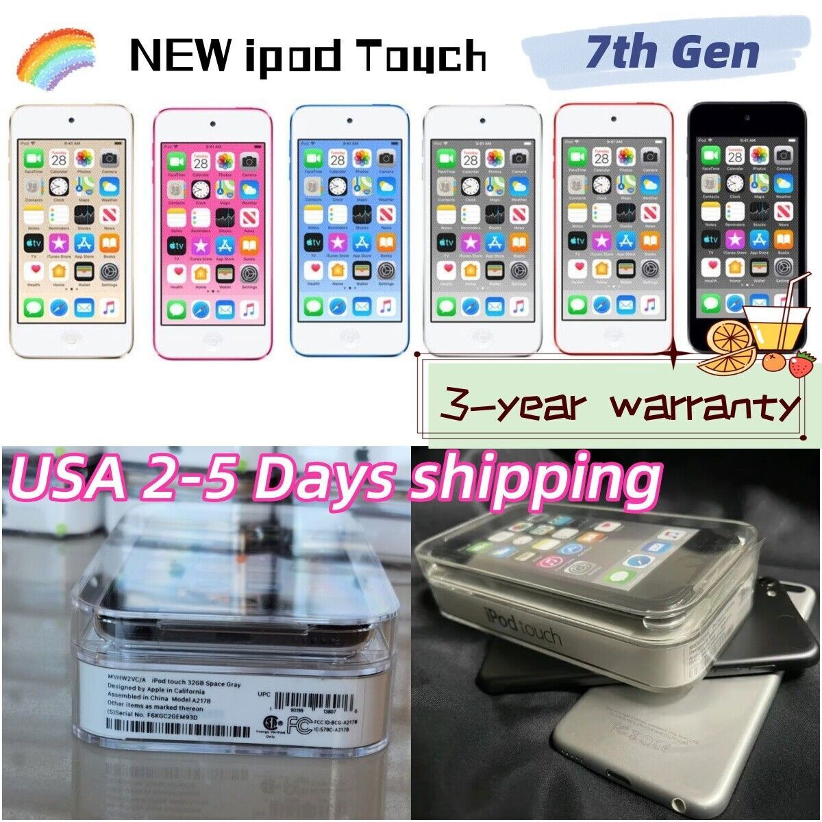 NEW-Sealed Apple iPod Touch 7th Generation (128 256GB) All Colors