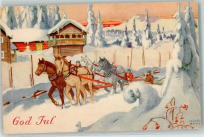 39417352-horse sleigh signed OB Enerett J.H.K. Series 2399-4 Christmas