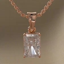 14K Rose Gold Radiant Cut Lab Grown Diamond Solitaire Necklace Pendant IGI/F/VS1