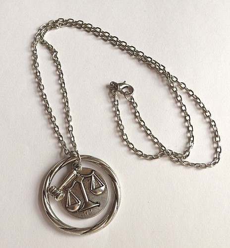 Silver Law Necklace Gavel Scales Lawyer Attorney Gift Paralegal 20" Plated - Picture 6 of 12