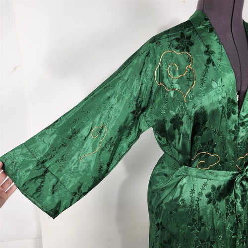Bata Kimono Japonesa Bordada Dragón Oro Verde Vintage Talla M - Imagen 7 de 11