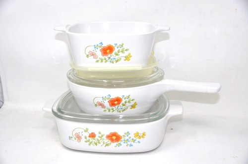 Corning Ware Wildflower 1 Quart Casserole Petite Pan & Casserole & Lids Vtg Set - Picture 2 of 4