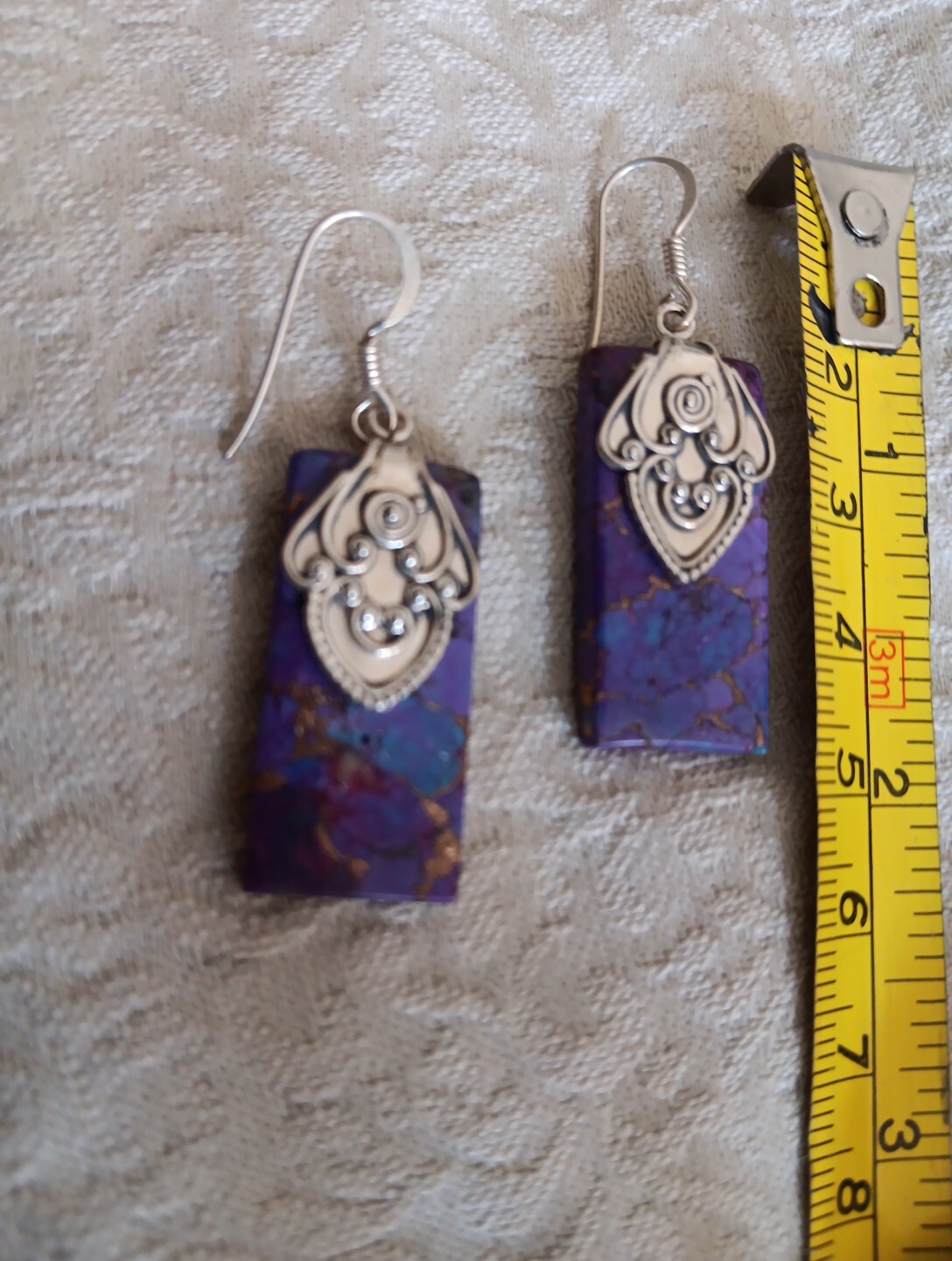 Purple Copper Turquoise Dangle Earrings Silver Ho… - image 8