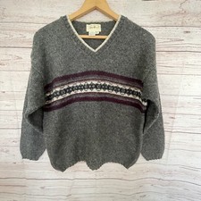 Vtg Eddie Bauer Wool Blend V Neck Pullover Sweater Grey Nordic Woman s Sz M