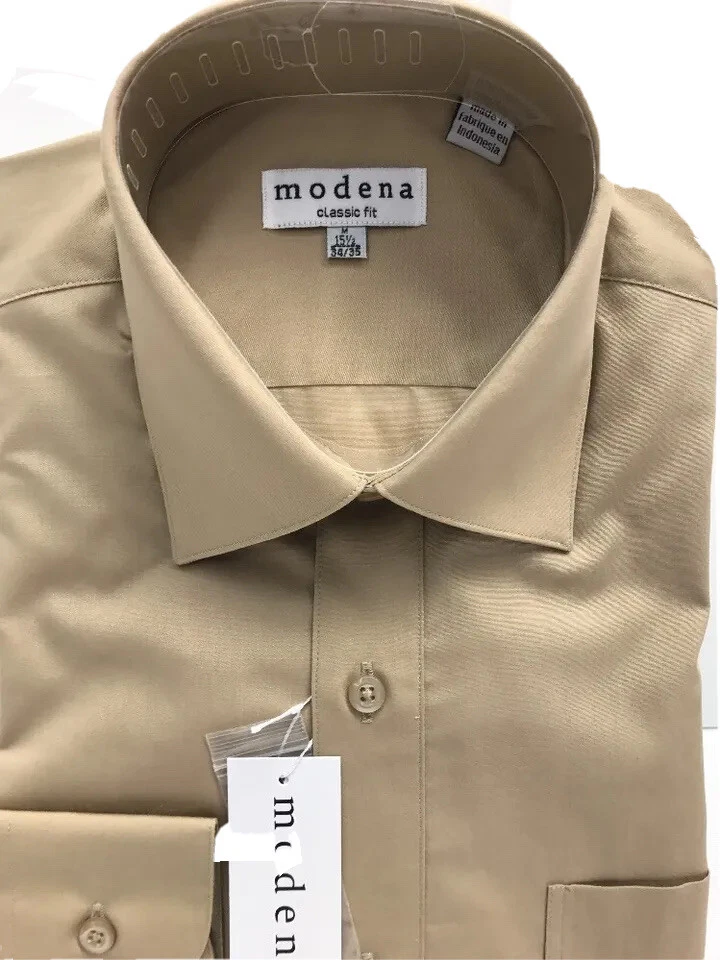 Camisa de vestir Modena para hombre beige arena puño regular un bolsillo tallas altas 16,5-19 Foto 3 de 3