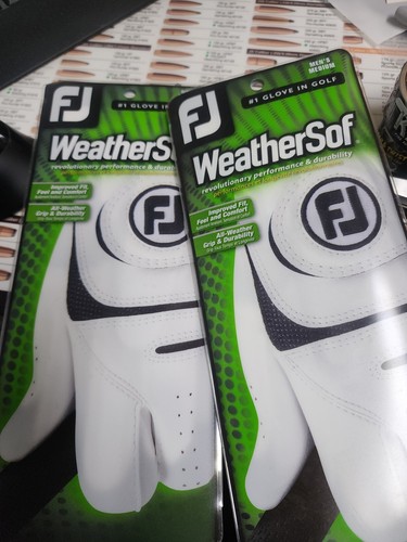 Zwei 2 FJ Footjoy WeatherSof Golfhandschuhe linke Hand weiß schwarz Herren reguläre Größe Medium - Bild 2 von 5
