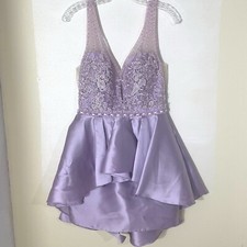 Ellie Wilde Mon Cheri Purple Beaded Fit Flare Prom Wedding Formal Dress Sz 8
