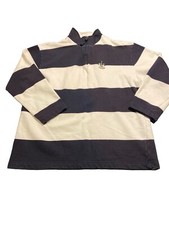 Lauren Ralph Lauren Woman s Petite M Rugby Pullover Navy Blue Stripe Crest Top