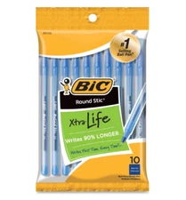 BIC Round Stic Ball Pens Stick Blue Medium Point 10-Pack