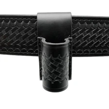 Basketweave Leather Flashlight Holder Open Top Bottom Compact Stinger Holster