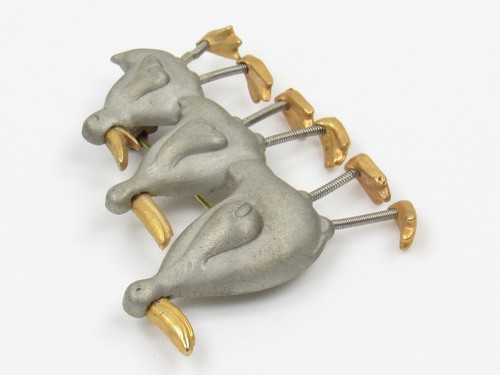 Hallmark Brooch Duck Family Pewter with Spring Coil Legs Trio Three Ducks Pin - Picture 3 of 7