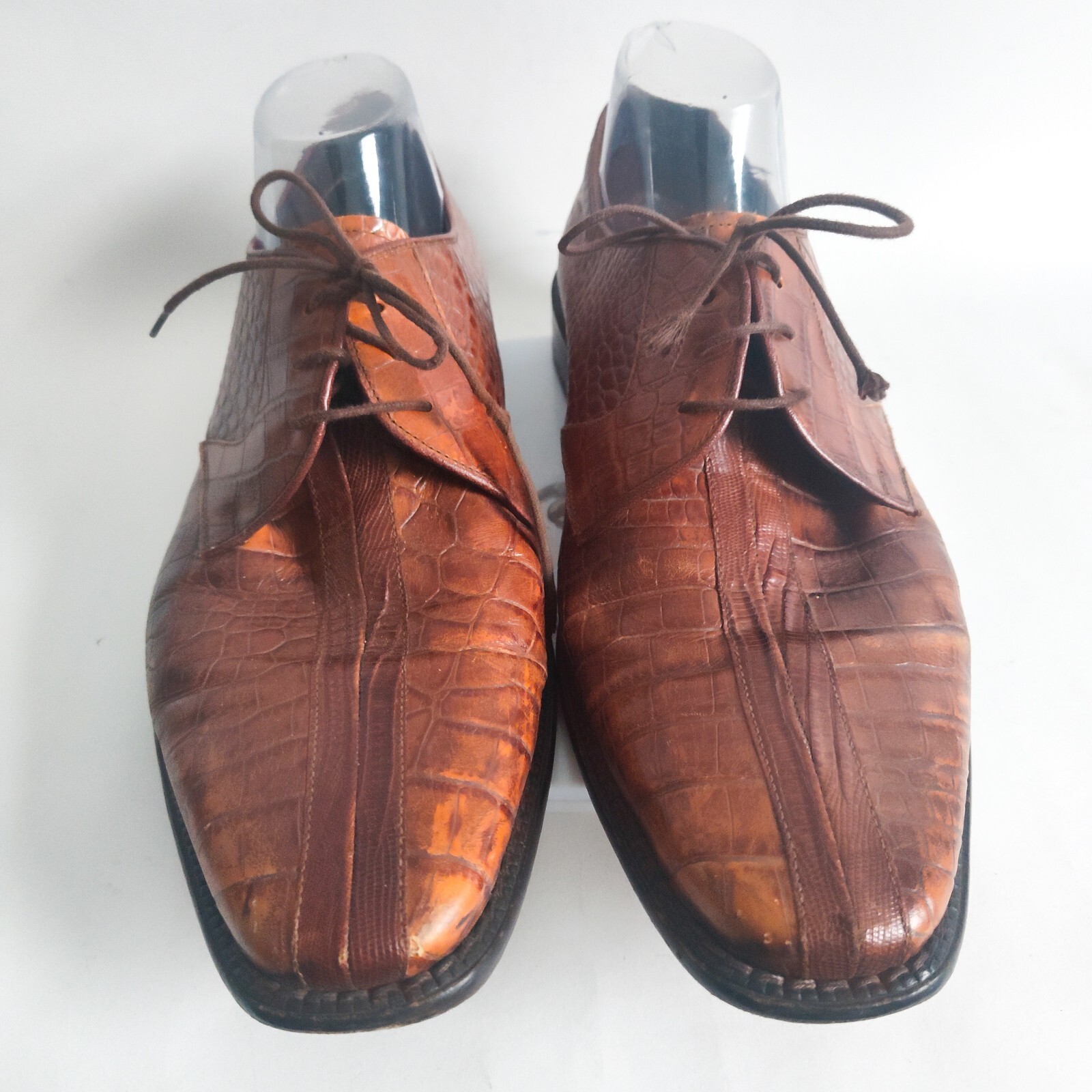 SAOLA Scarpe Oxford Lucertola Originali Uomo Taglia 12 Marrone Suola Pelle Stringate Made Spain