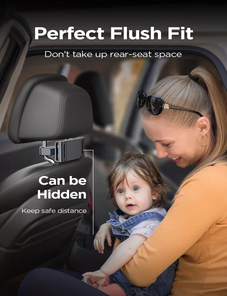 360° Car Back Seat Headrest Mount Tablet Holder for iPad Phone Samsung 4.7-12.9" - Image 3 of 4