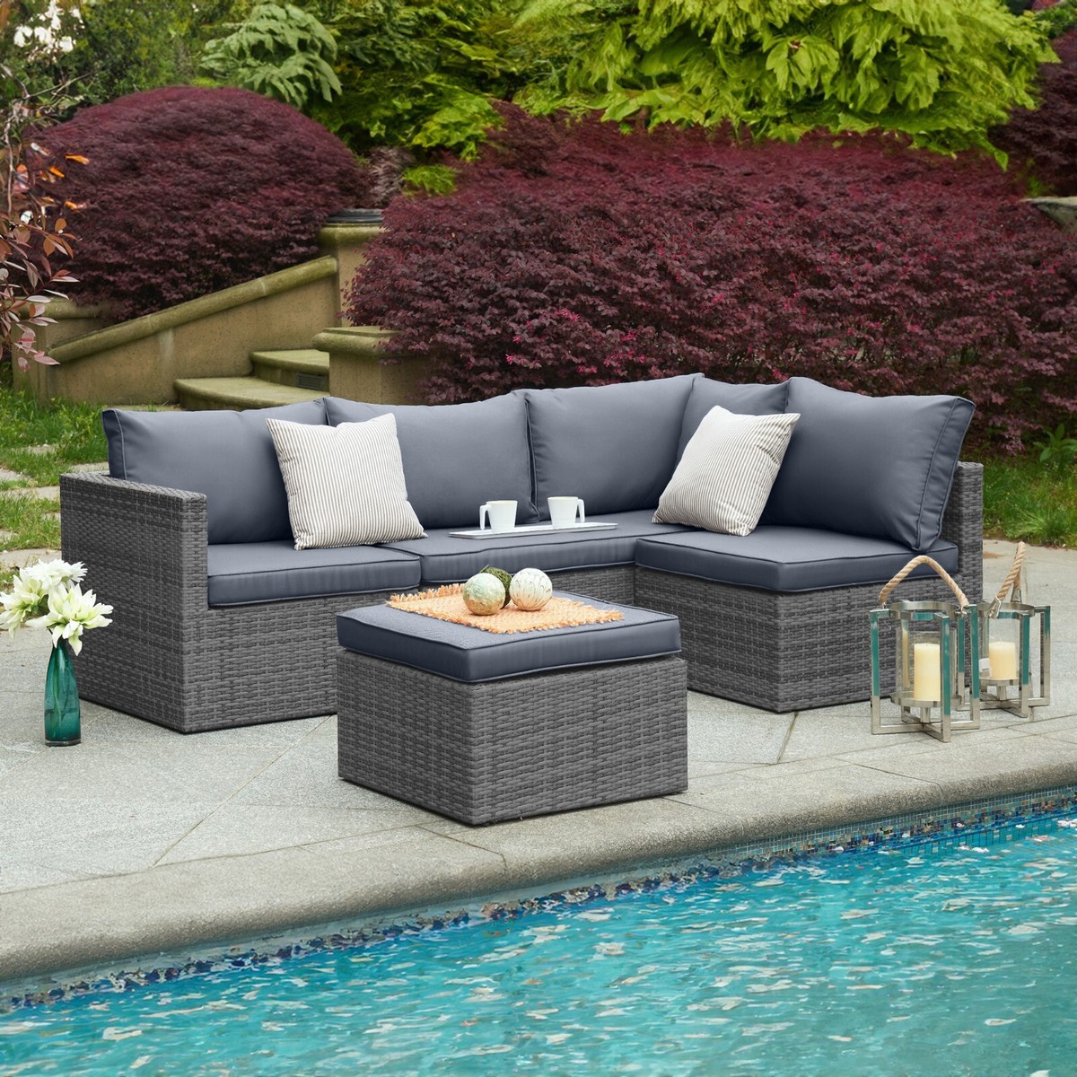Patio Furniture High Back Rattan Corner Sofa Corner Sofa Set High