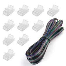 10 PCS LED Strip Connectors 4 Pin for 10mm RGB Strip Lights + 5M Extension Cable