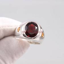 Natural Garnet & Citrine Gemstone with 925 Sterling Silver Ring for Men's #273