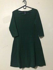 Chaps Size M Green Stylish Cut Modern Cotton Flare Knit Dress Women RN#41381