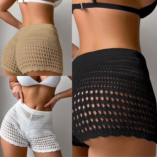 Women Hollow Out Swim Shorts Swimsuit Bottom Cover Up Highs Waist Swim Shorts