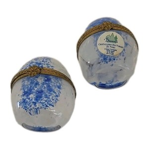 Vintage Egg Shaped Trinket Boxes Cristullerie des Vosges du Nord Marble. France 