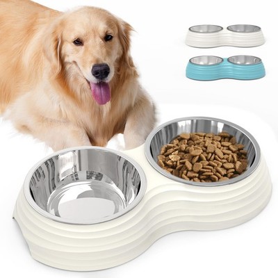 Stainless Steel Dog Bowls Set, Double Food & Water Bowls for Dogs, Dual Dog F...