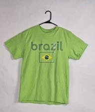 Brazil Brisco Brands T-Shirt Medium Green Short Sleeve Graphic Tee Flag Print