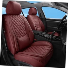 Burgundy Leather Car Seat Covers - Full Set - Luxury Faux Leather - Wine Red