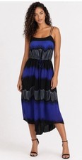 Halston Heritage Empire Waist Midi Dress Blue Black Ombré Drawstring Size S