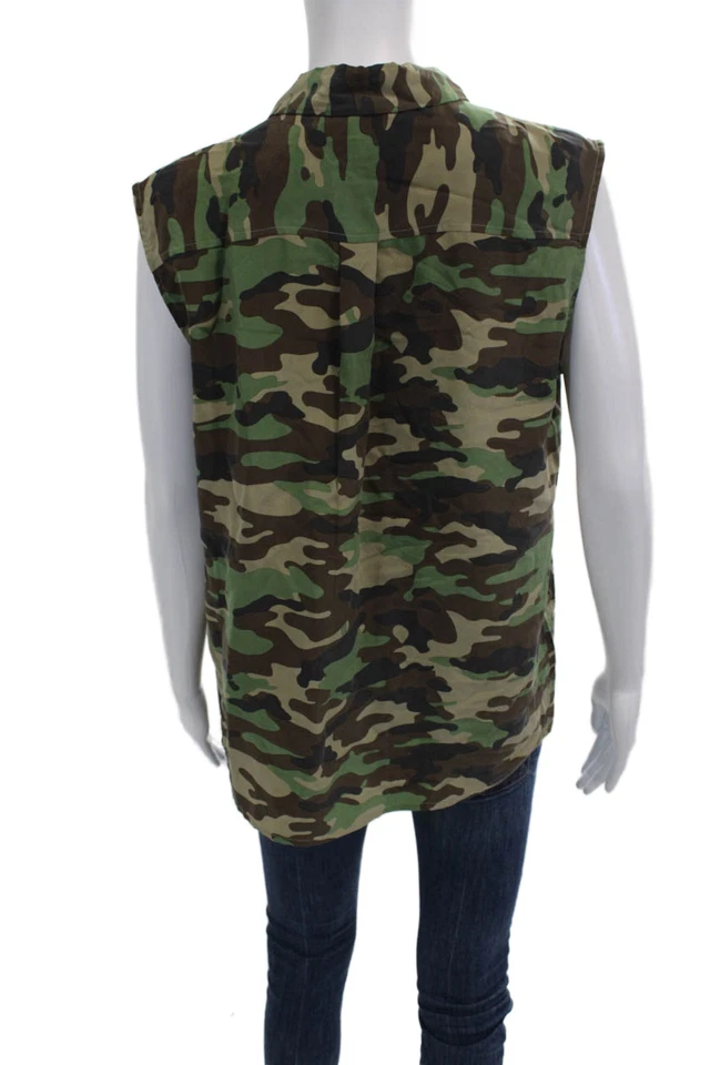 Equipment Femme 女式迷彩无袖丝绸纽扣上衣绿色 S 码 — 第 3/4 张图片