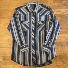 Vintage Wrangler Western Men  s XL Striped Cotton Pearl Snap Button Cowboy Shirt