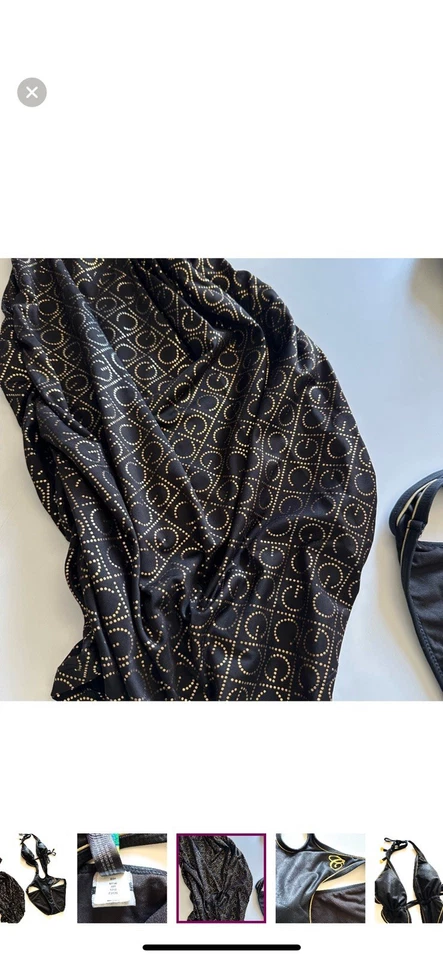 Vintage Print Campaign COOGI Monokini & Coverup in Black Quilt with Gold Logos S - Image 3 of 4