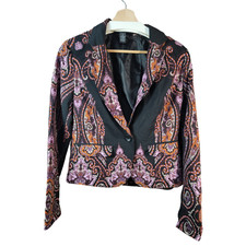 INC international concepts Blazer Jacket Size Small BLACK with PAISLEY Button up