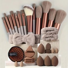 33PCS Makeup Brush Set Beauty Blender Sponges Powder Puffs Headbands Kit