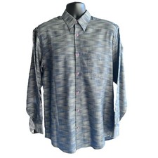 Jhane Barnes Men's Shirt M Blue White Chevron Zig Zag Woven Pattern 100 Cotton