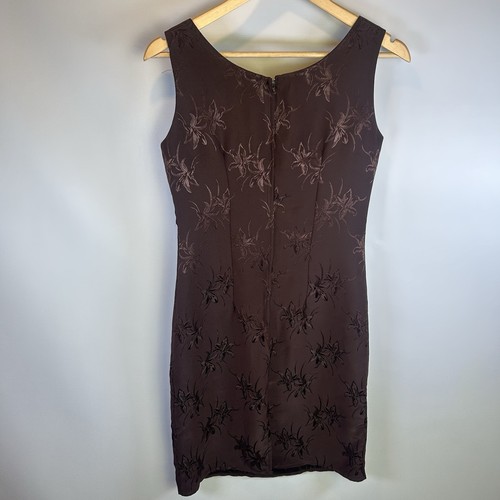 Vintage Y2K Brown Sleeveless Floral Dress eM Bargo UK 10 Jacquard Cocktail Party - Picture 11 of 11