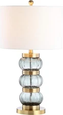 Linna 27.5" Glass/Metal Table Lamp, Smoked Gray/Brass Gold, Modern + Bulb