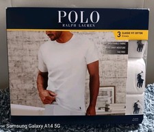 Polo Ralph Lauren Men's White Wicking Classic Fit Crew-Neck T-Shirt S - 3 Pack