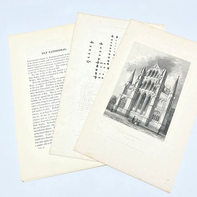 1836 Original Art Engraving Ely Cathedral East End, Floor Plan and Bio TG6