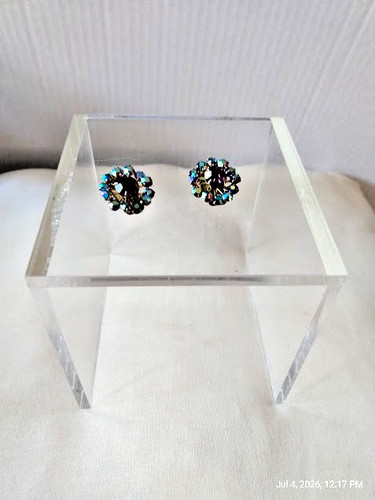 Vintage Royal AB faceted Rhinestone Clipped Earrings