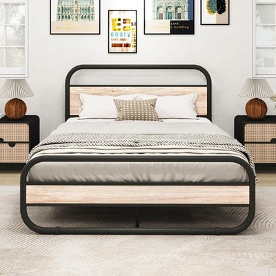 HOMERECOMMEND 5 Fuß King Size Bettrahmen mit Kopfteil, strapazierfähige Metallplattform