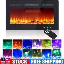 30" Ultar-thin Wall Mount Electric Fireplace with Adjustable LED Flame & Remote